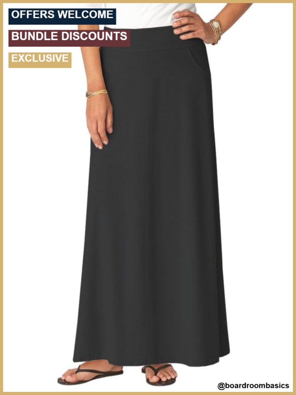 Women's Stretch Cotton Knit Western Style A-Line Maxi Skirt with Pockets